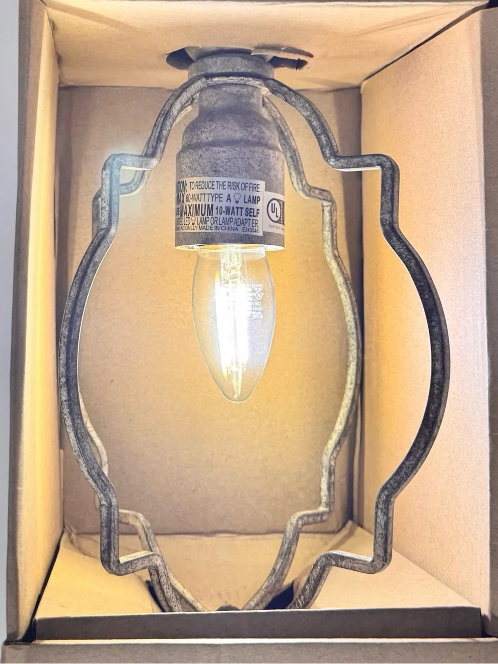 Rustic Hanging Pendant Light Plug-In Swag Light Distressed Gray Beige NWT